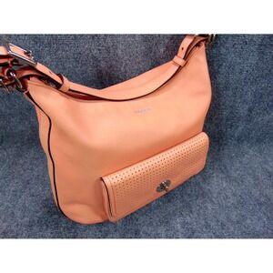 Coach Hobo Bag Peach Salmon Leather Perforated Pocket 23704 FLAW